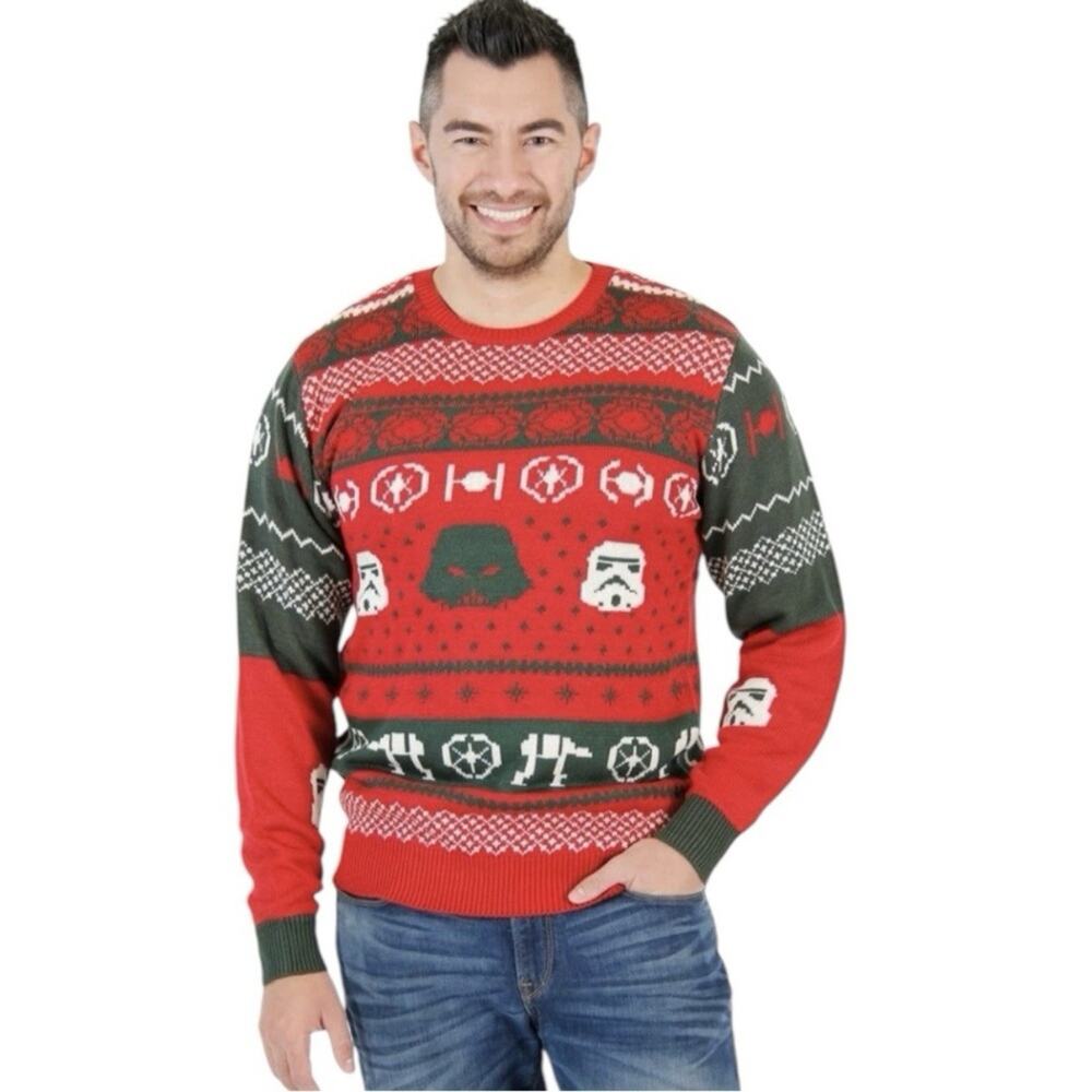 Junk Food‎ Men’s Star Wars Fair Isle Holiday Ugly Christmas Sweater Sz XL Darth